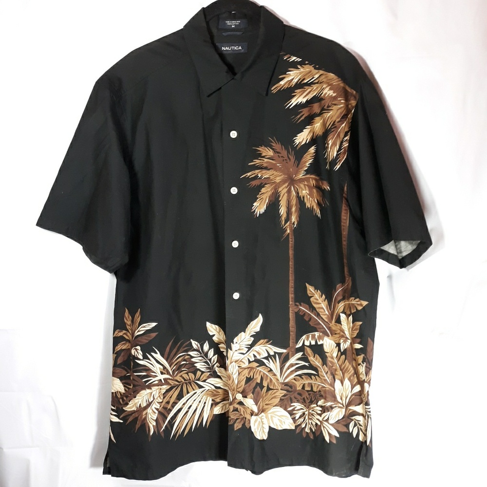 Nautica Black Hawaiian Tropical Casual Shirt